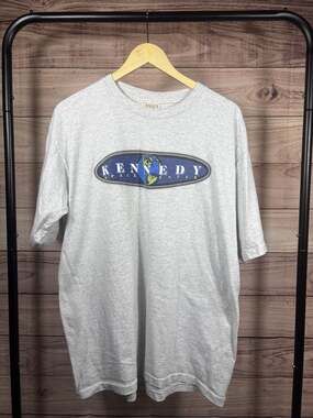 Vintage 90s Kennedy Space Center T Shirt Earth Globe Graphic Gray Made in USA XL